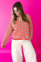 Striped Knit Cardigan Red