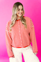Striped Knit Cardigan Red
