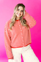 Striped Knit Cardigan Red
