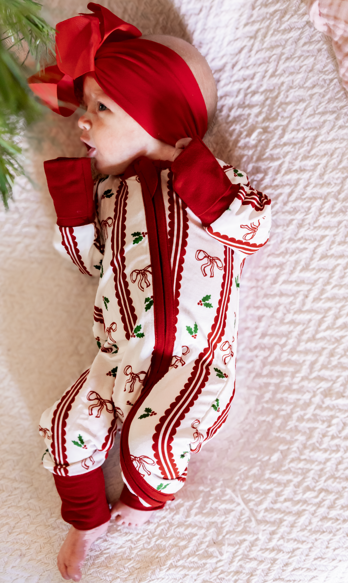 Holly Berry + Bows Zipper Romper