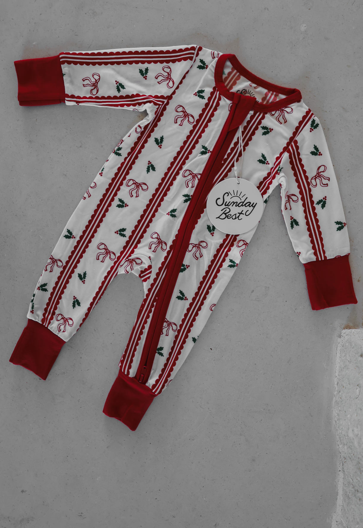 Holly Berry + Bows Zipper Romper